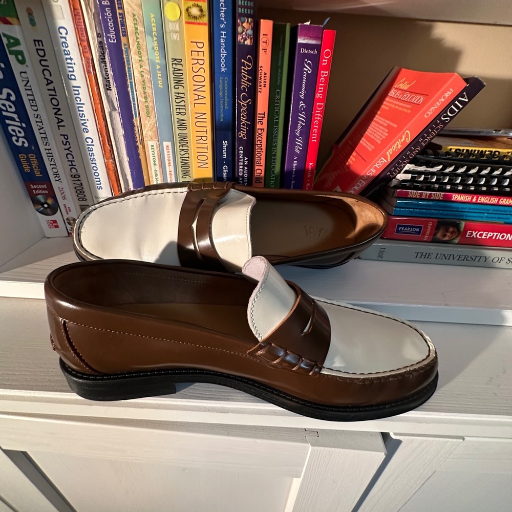 Zara Brown and Cream Leather Penny Loafers - Picture 14 of 14